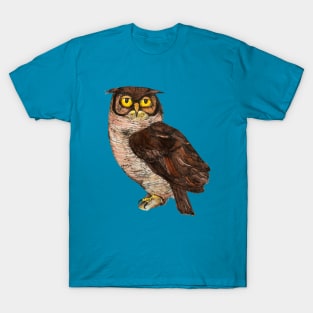 Great Horned Owl Wise Vintage Illustration Birders Graphic Bird Watchers T-Shirt